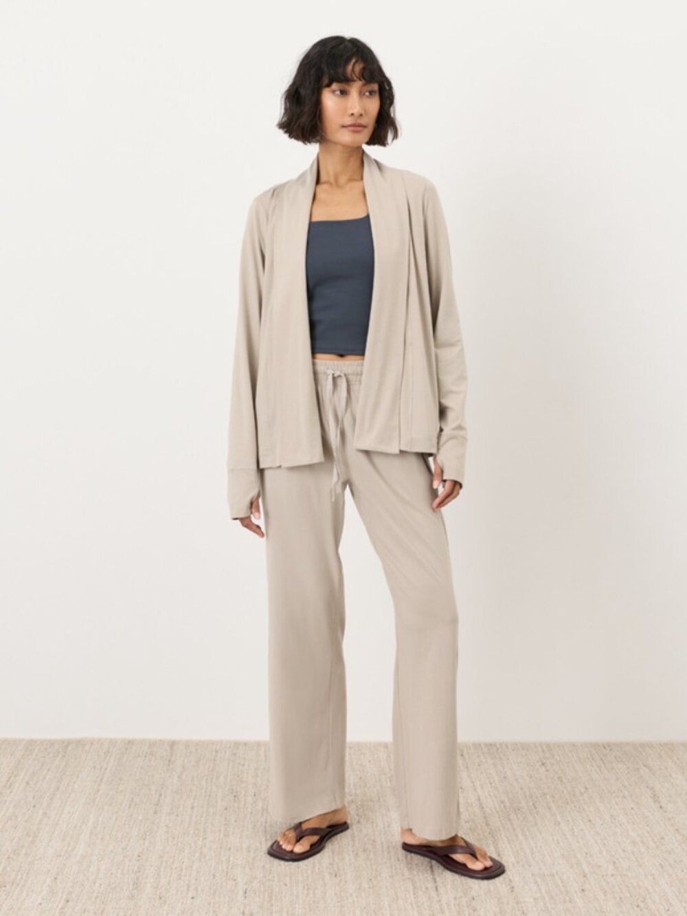 Pact Cream Wide-Leg Knit Airplane Pant